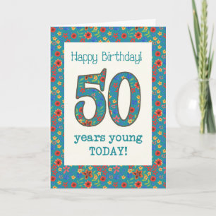 Carte d'anniversaire Retro Floral 50 ans Jeune