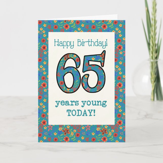 Carte d'anniversaire Retro Floral 65 ans Jeune (Devant)