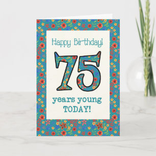 Carte d'anniversaire Retro Floral 75 ans Jeune