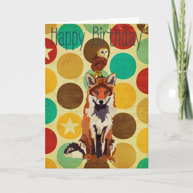 Carte d'anniversaire Retro Fox & Owl (Devant)
