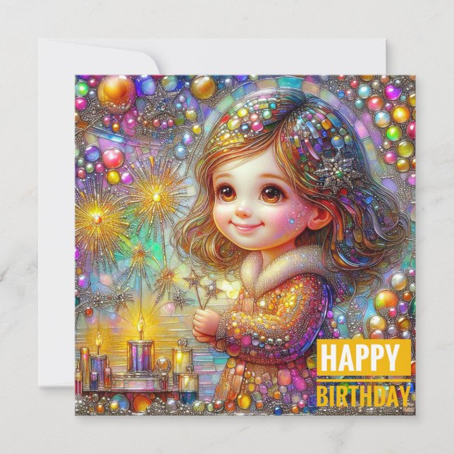 CARTE D'ANNIVERSAIRE ~ Retro Girl Lights' Display  (Devant)