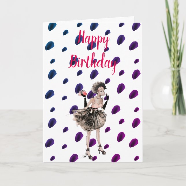 Carte d'anniversaire Retro Girl Woman (Devant)