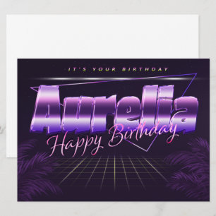 Carte d'anniversaire rétro lila Aurelia prénom nom