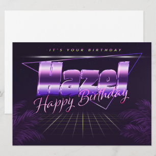 Carte d'anniversaire rétro lila prénom nom Hazel