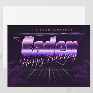Carte d'anniversaire rétro lilas avec prénom Caden