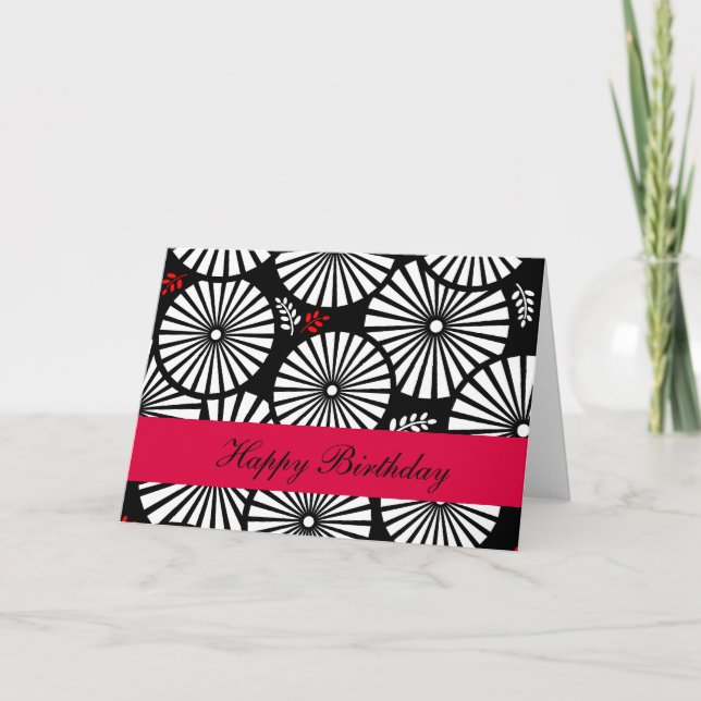 Carte d'anniversaire Retro noir fleurs blanches (Devant)