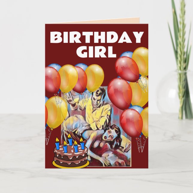 CARTE D'ANNIVERSAIRE RÉTRO POUR FEMME AVEC FESSÉE  (Devant)