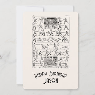 Carte d'anniversaire rétro pour homme d'escrime