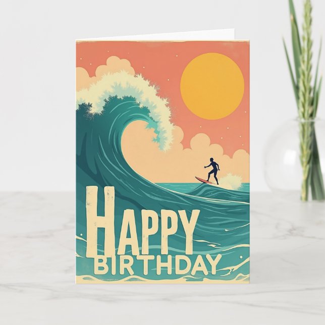 Carte d'anniversaire Rétro Surfeur (Devant)