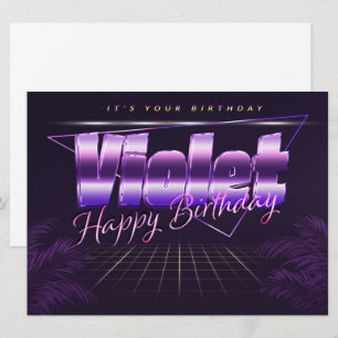 Carte d'anniversaire rétro violet prénom Violet