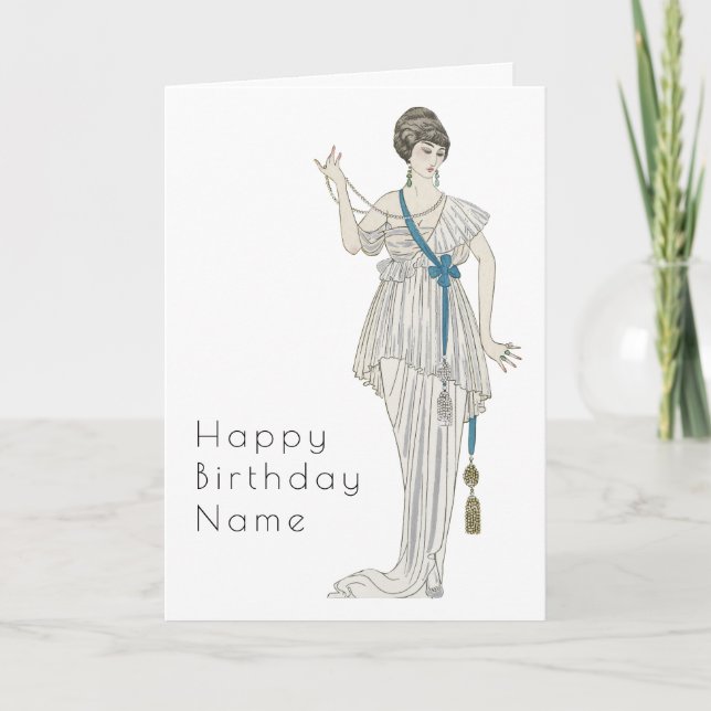 Carte d'anniversaire Retro Woman Toga Robe Art Déc (Devant)