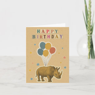 Carte d'anniversaire Rhino sur Kraft Arrière - pla