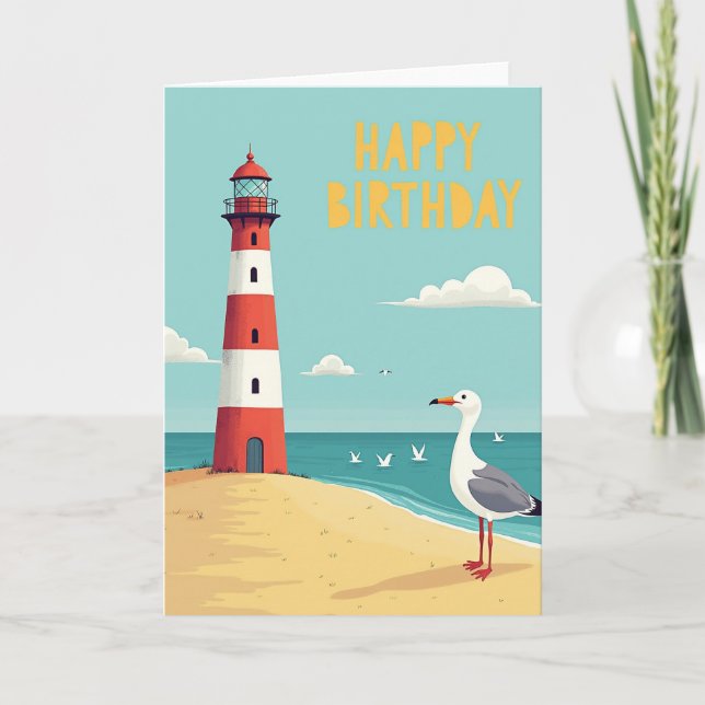 Carte d'anniversaire Rivage d'oiseaux marins (Devant)