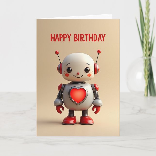 Carte d'anniversaire robot cœur (Devant)