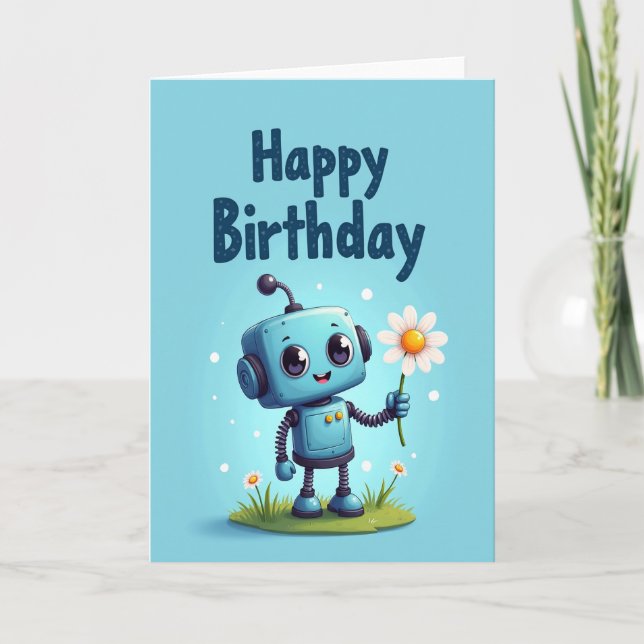 Carte d'anniversaire robot mignonne (Devant)