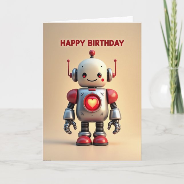 Carte d'anniversaire robotique douce (Devant)