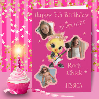 Carte d'anniversaire Rock Chick avec trois photos