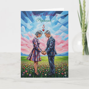 Carte d'anniversaire romantique avec couple dans u