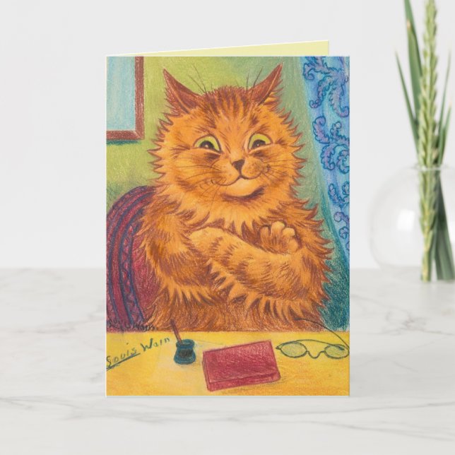 CARTE D'ANNIVERSAIRE ROMANTIQUE CHAT ROUX LOUIS WA (Devant)