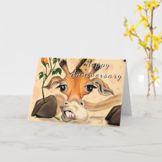 Carte d'anniversaire romantique girafe amour (Fleur jaune)