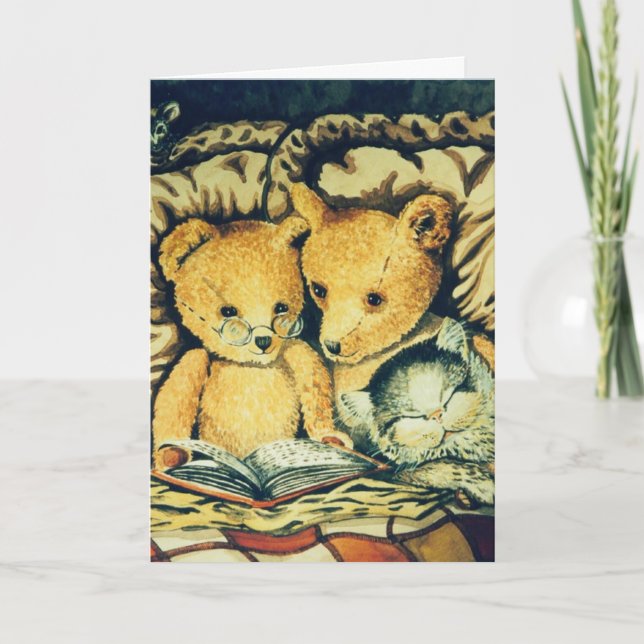CARTE D'ANNIVERSAIRE ROMANTIQUE nounours & CAT (Devant)
