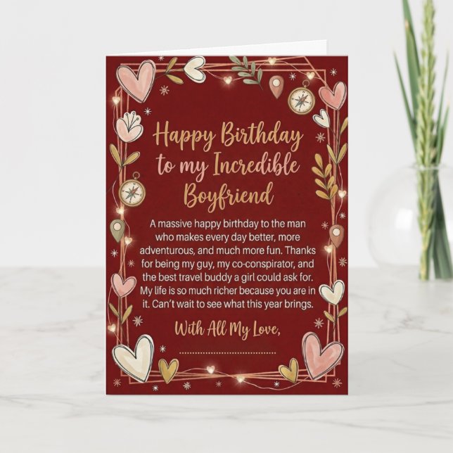 Carte d'anniversaire romantique pour petit ami rou (Devant)