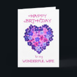 Carte d'anniversaire romantique pour une épouse -<br><div class="desc">Une jolie et romantique carte d'anniversaire pour une épouse, avec un coeur fait de fleurs roses et bleues, à partir d'un collage de papier peint à la main par Judy Adamson. Si vous voudriez le texte de couverture changé de quelque façon (par exemple un âge, une personne ou une langue...</div>
