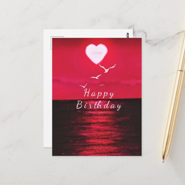 Carte d'anniversaire romantique Sea Sunset Love (Devant/Arrière en situation)