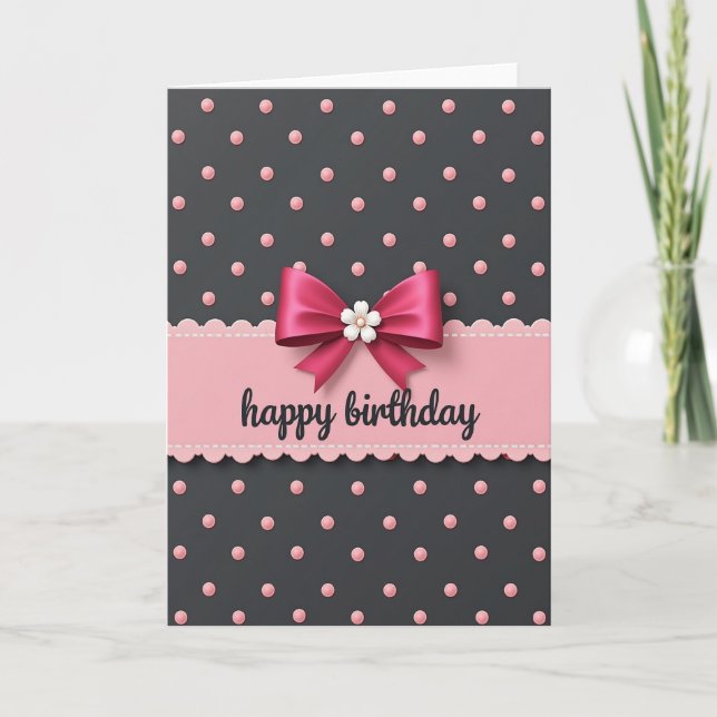 Carte d'anniversaire rose à bordure festonnée (Devant)