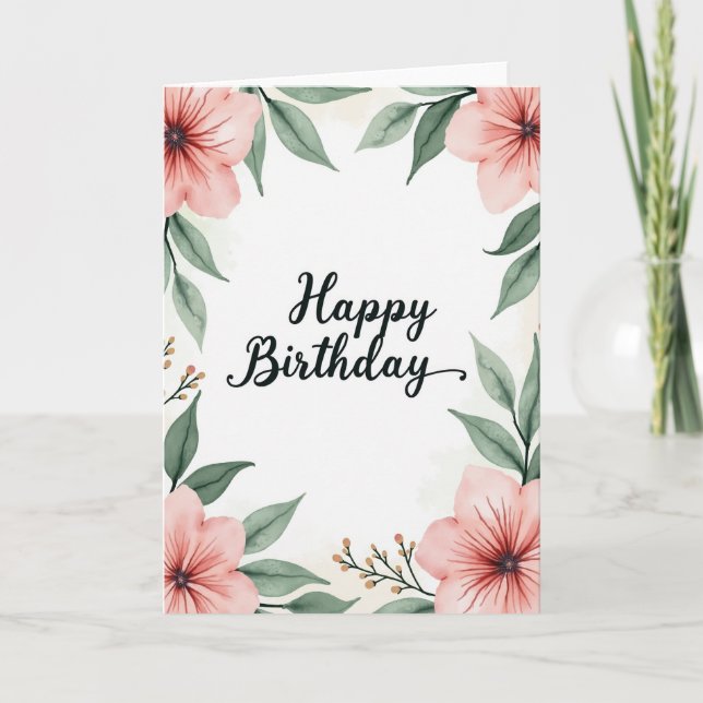 Carte d'anniversaire rose aquarelle (Devant)
