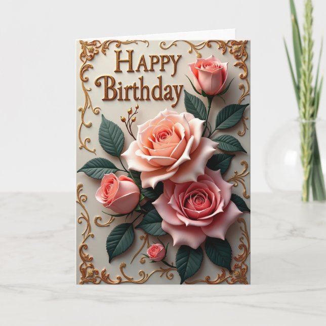 Carte d'anniversaire Rose Artistique (Devant)