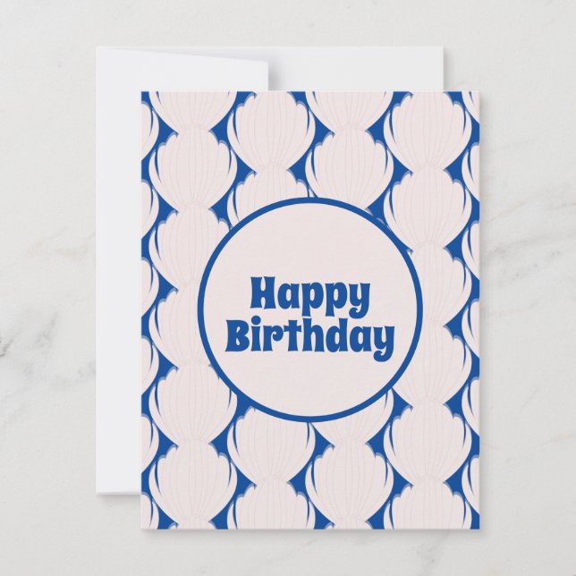 Carte d'anniversaire rose bleu motif coquillage (Devant)