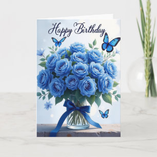 Carte d'anniversaire Rose Bleue Veloutée