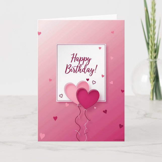 Carte d'anniversaire rose cœur doux (Devant)