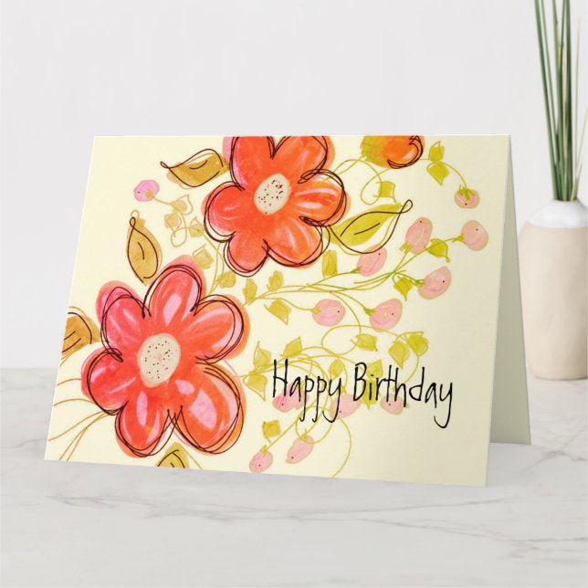 Carte d'anniversaire rose Coral orange Flowered (Devant)