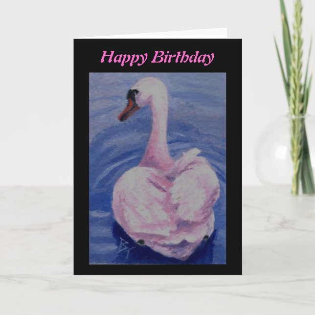 Carte d'anniversaire rose d'aceo de cygne (Devant)