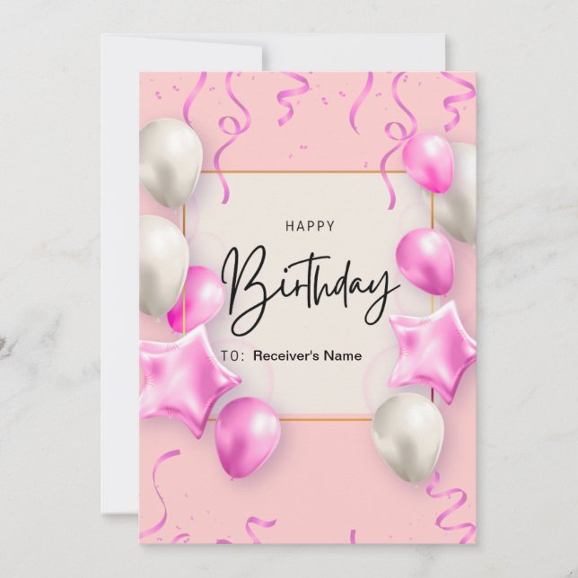 Carte d'anniversaire rose Delicate Baloons Stars (Devant)