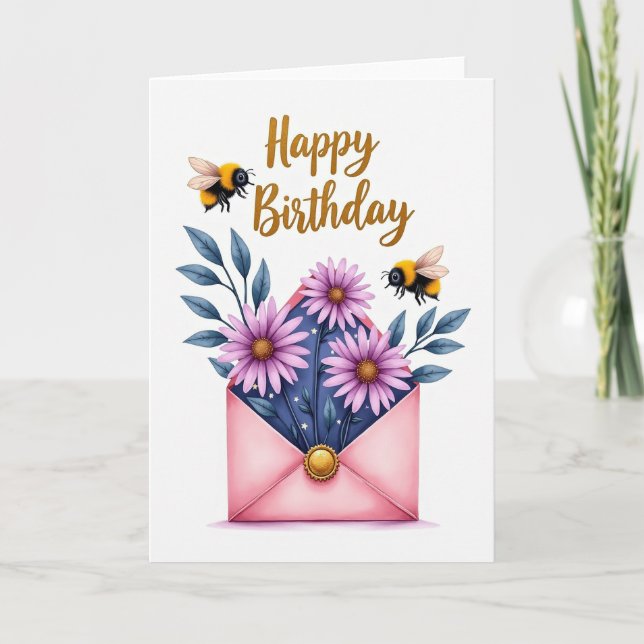 Carte d'anniversaire rose douce enveloppe (Devant)