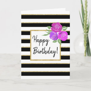 Carte d'anniversaire rose et Black White Gold