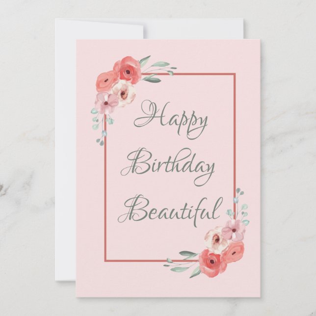 Carte d'anniversaire rose et blanche florale (Devant)