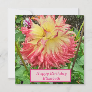 Carte d'anniversaire rose et jaune Dahlia