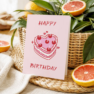 Carte d'anniversaire rose et rouge - Gâteau en for