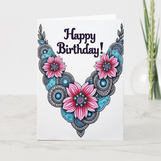 Carte d'anniversaire rose festive (Devant)