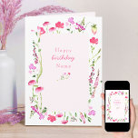 Carte d'Anniversaire Rose Fleur sauvage<br><div class="desc">Simple et délicate, cette jolie carte d'anniversaire fleur sauvage rose est décorée à l'intérieur comme à l'extérieur avec des fleurs sauvages aquarelles. Vous pouvez personnaliser l'avant et le message à l'intérieur. L'élégante typographie féminine sur le devant lit actuellement le nom Joyeux anniversaire et vous pouvez le modifier avec un nom...</div>