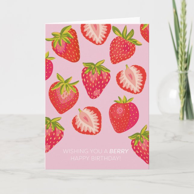 Carte d'anniversaire rose fraise berry joyeux anni (Devant)