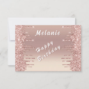 Carte d'anniversaire Rose Gold Pailletée avec Nom