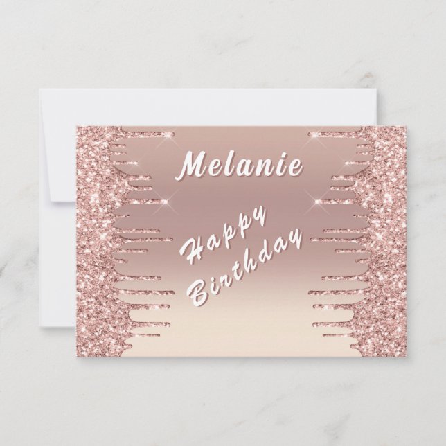 Carte d'anniversaire Rose Gold Pailletée avec Nom  (Devant)