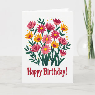 Carte d'anniversaire rose jaune en fleurs