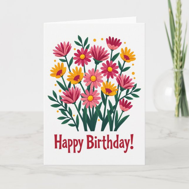 Carte d'anniversaire rose jaune en fleurs (Devant)