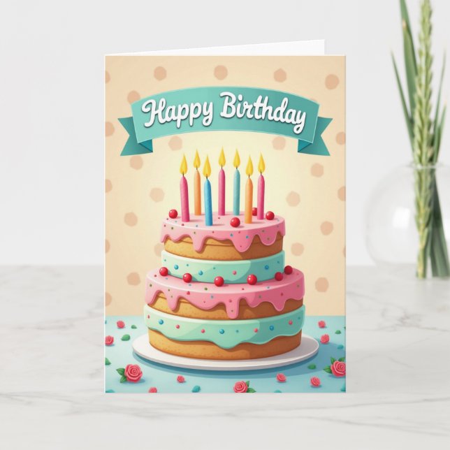 Carte d'anniversaire rose menthe (Devant)